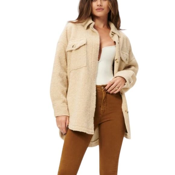 Good American Cream Sherpa Shacket Oversize Button Down Shirt Jacket Size 1/2 XL - Picture 16 of 16